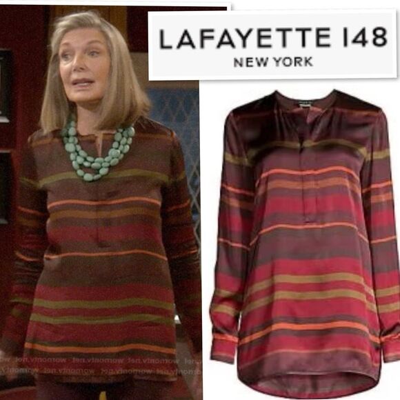 Lafayette 148 New York Prisha Striped Tunic Blouse As Seen On TV in Rust Size XS - Picture 3 of 11